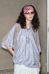 Shadow Cross Mesh Patch Oversized Tee