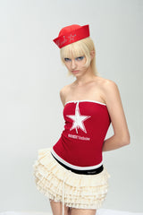Star Emblem Red Bandeau Knit Top