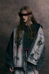 Target Locked Distressed Graphic Denim Jacket