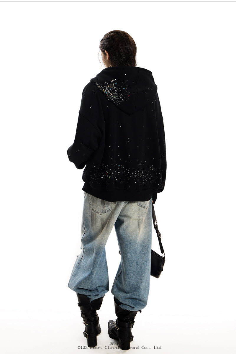 Starlit Chaos Rhinestone Zip Hoodie