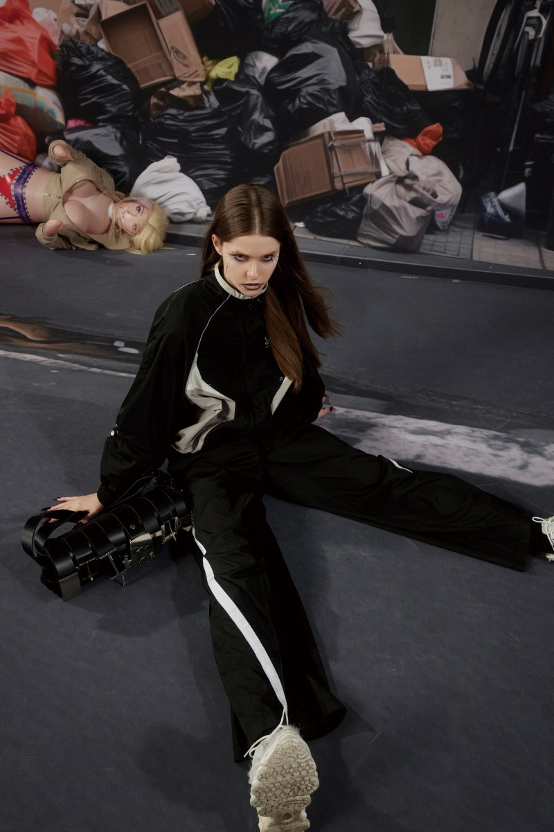 Panel Line Nylon Track Pants