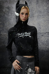 Playful Dual-Spirit Hoodie Jacket - Black