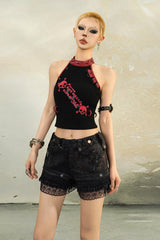 Skull Trace Cutout Halter Top