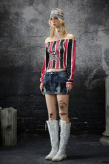 Striped Rebel Off-Shoulder Smocked Top