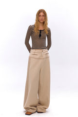 Raw Edge Wool Panel Wide-Leg Pants
