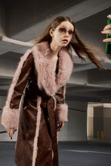 Two-Tone Faux Fur Panel Long Coat