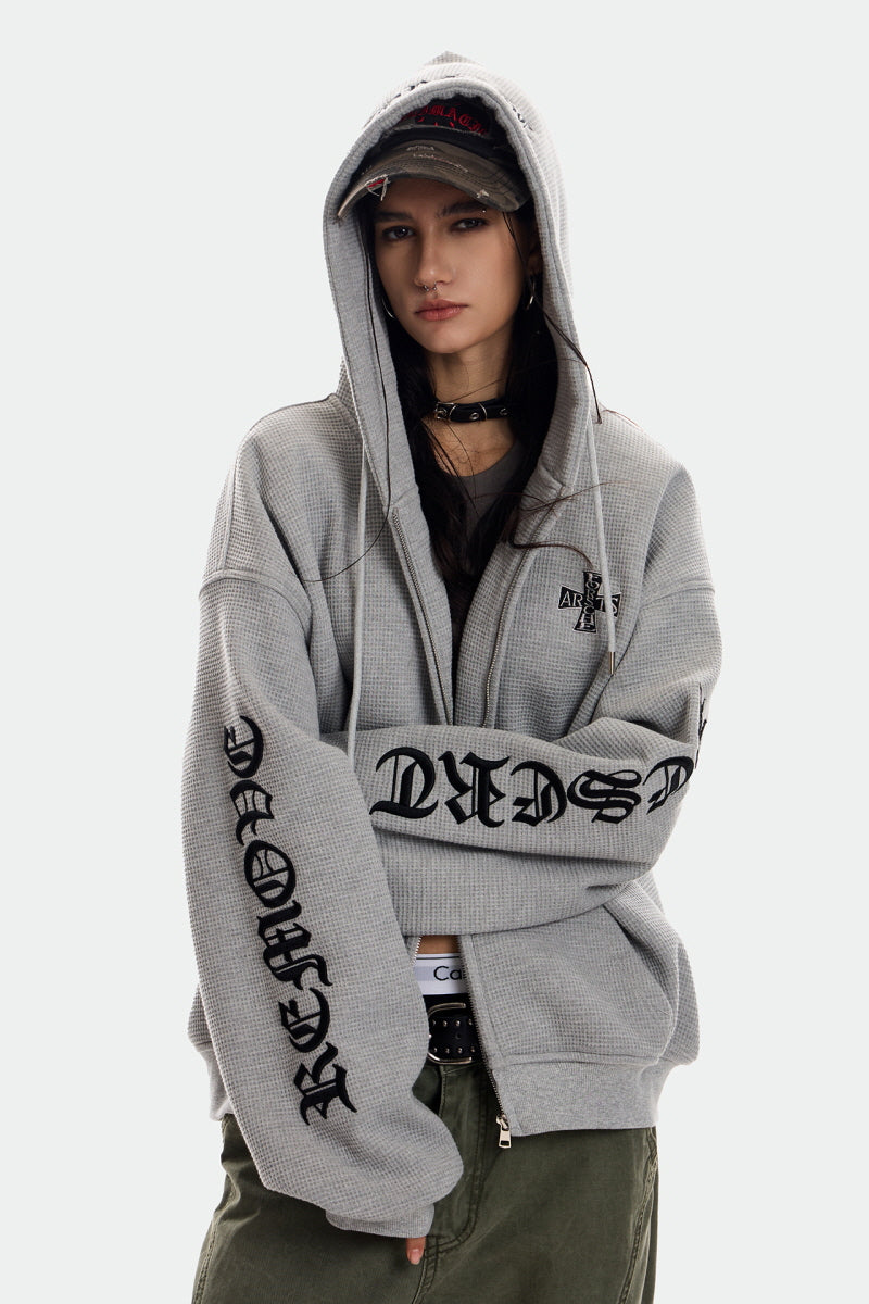 Gothic Waffle Oversized Zip Hoodie