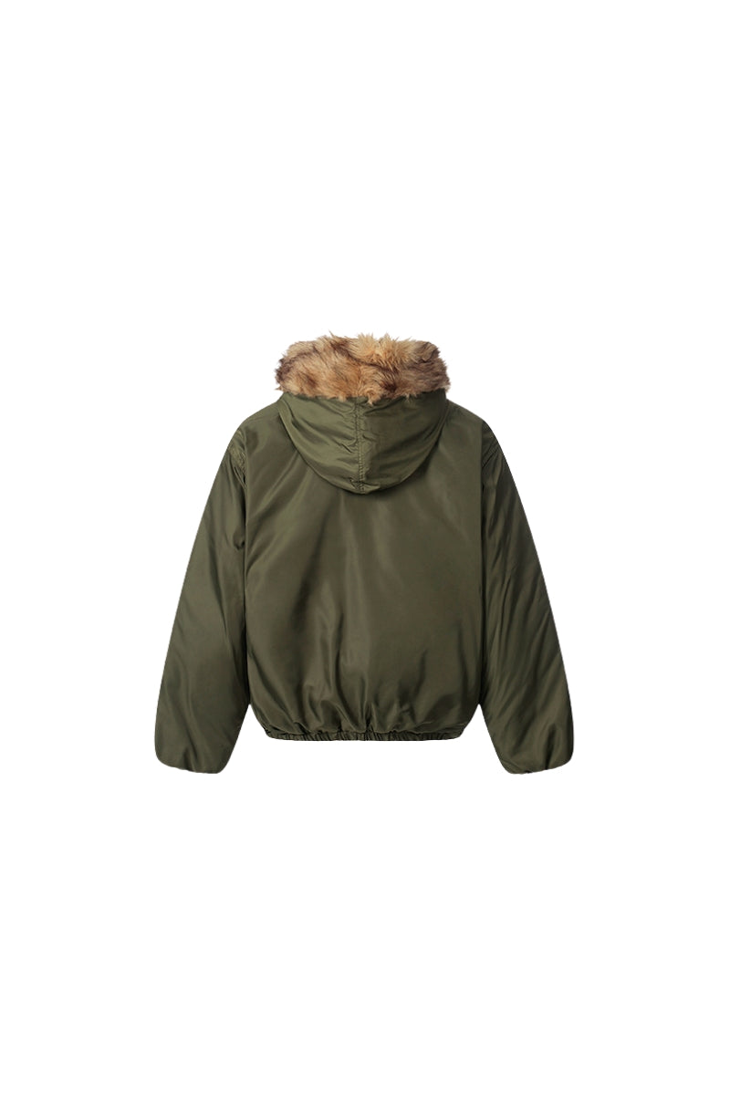 Urban Wolf Faux Fur Oversized Parka - Army Green