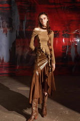 Irregular Patchwork Leather Skirt