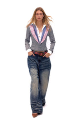 Layered Plaid Collar Knit Top