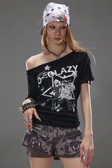 Star Riot Off-Shoulder Graphic Tee