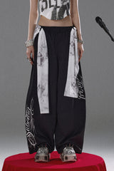 Graffiti Flow Wide Pants  - Black