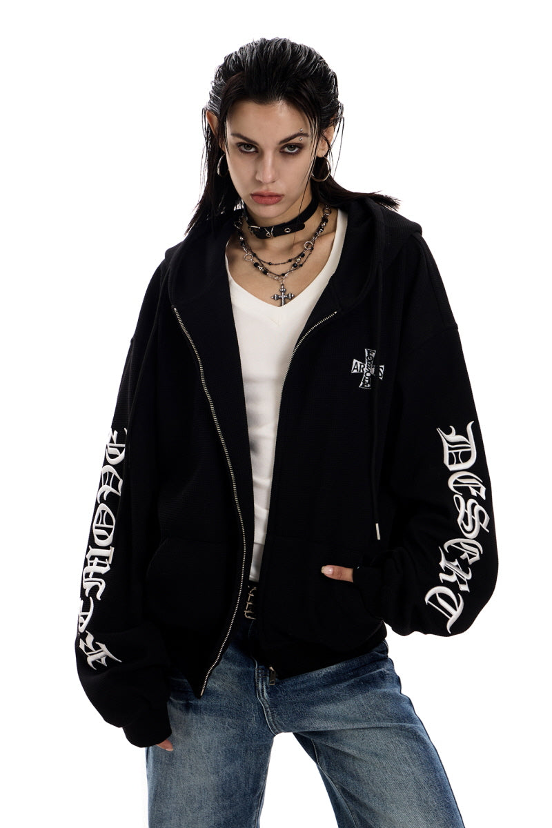 Gothic Waffle Oversized Zip Hoodie