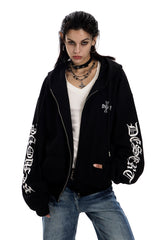 Gothic Waffle Oversized Zip Hoodie