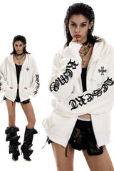 Gothic Waffle Oversized Zip Hoodie