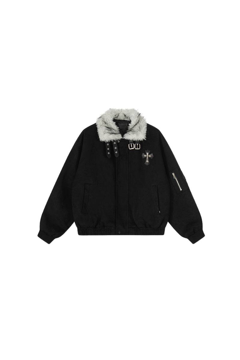 Midnight Relic Faux Fur Collar Jacket