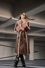 Two-Tone Faux Fur Panel Long Coat