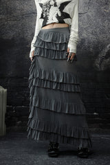 Irregular Ruffle Layered Maxi Skirt