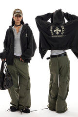 Gothic Emblem Oversized Zip Hoodie