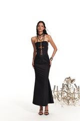 Gothic Cross Cutout 3-Piece Maxi Dress Set