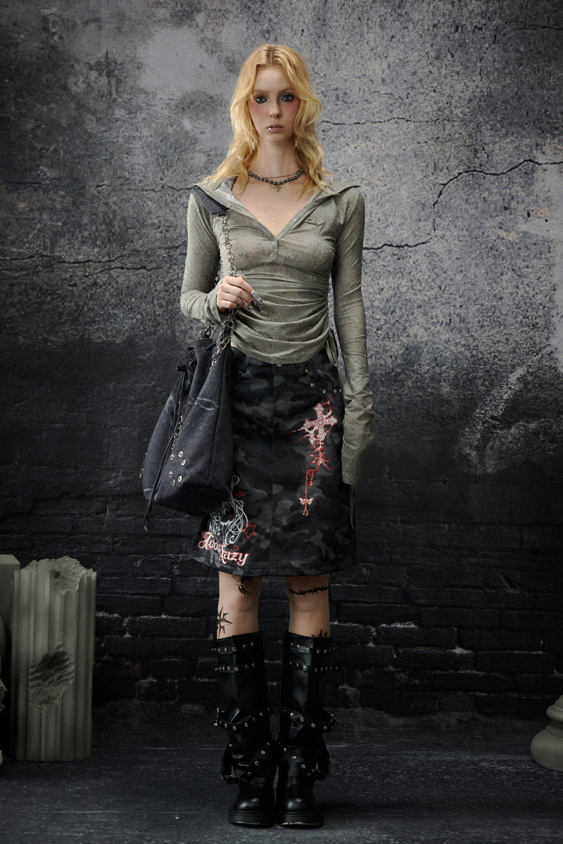 Urban Rebellion Camouflage Denim Skirt