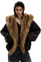 Urban Wolf Faux Fur Oversized Parka - Black