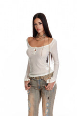 Undone Henley Stripe Long Sleeve Top