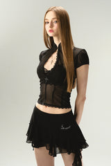 Midnight Sheer Puff Sleeve Top Set