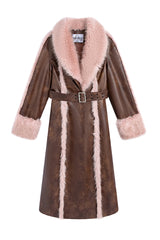 Two-Tone Faux Fur Panel Long Coat