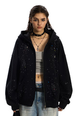 Starlit Chaos Rhinestone Zip Hoodie