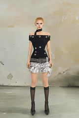 Strapped Eyelet Off-Shoulder Top