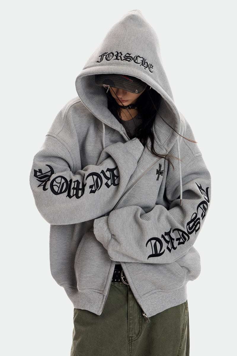Gothic Waffle Oversized Zip Hoodie
