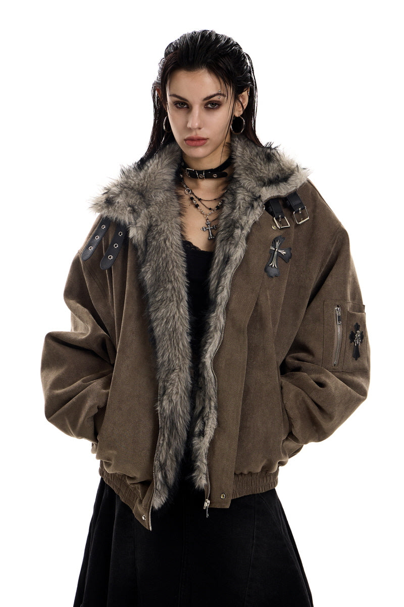 Midnight Relic Faux Fur Collar Jacket