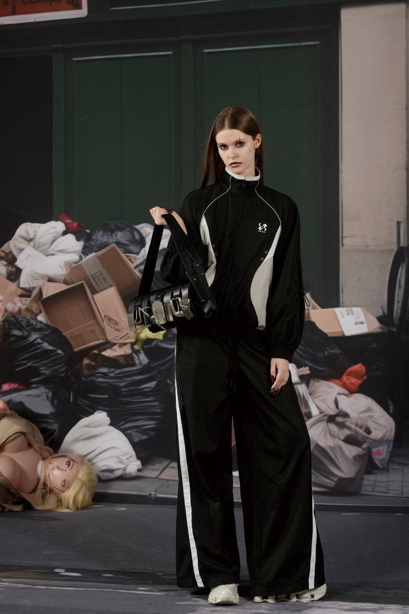 Panel Line Nylon Track Pants