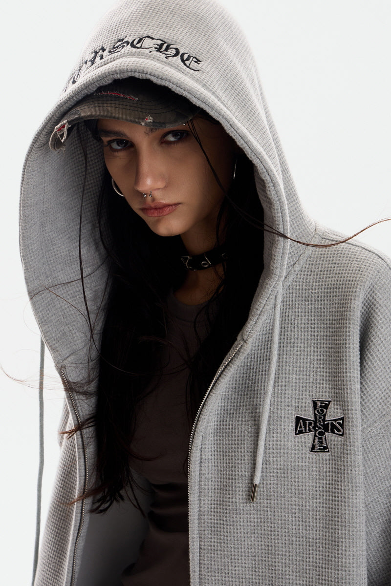 Gothic Waffle Oversized Zip Hoodie