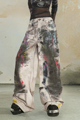 Urban Chaos Paint-Splattered Wide-Leg Jeans