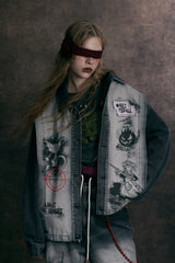 Target Locked Distressed Graphic Denim Jacket