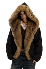 Urban Wolf Faux Fur Oversized Parka - Black