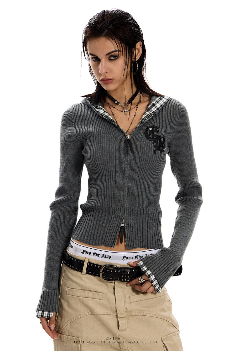 Plaid Edge Knit Zip Hoodie