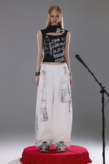 Graffiti Flow Wide Pants  - White