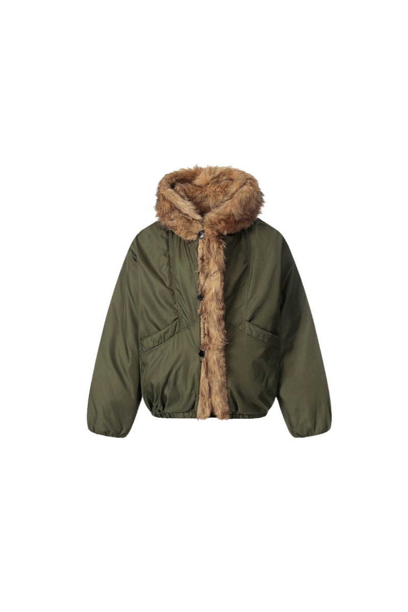 Urban Wolf Faux Fur Oversized Parka - Army Green