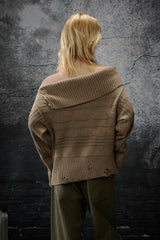 Khaki Rebel Off-Shoulder Knit Sweater