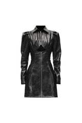 Dominant Leather Dress with Cutout Waist  Bold Elegance Statement