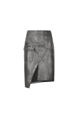 Asymmetric Washed Leather Skirt