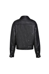 Rivet Shoulder Pad Black Leather Jacket