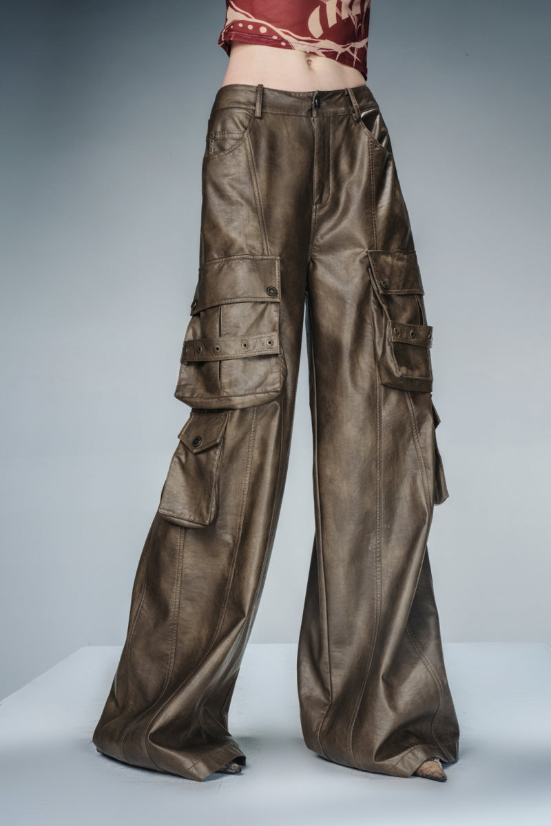 Defiant Terrain Cargo Leather Pants-Brown