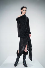 Ethereal Steps Irregular Layered Dress - Black