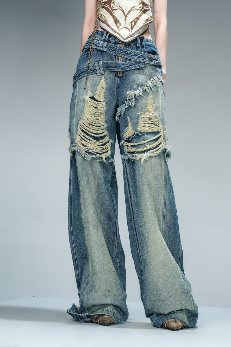 Vintage Shreds Distressed Wide-Leg Denim