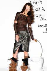 Asymmetric Washed Leather Skirt