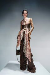 Versatile Silk Flow Long-Sleeved Top(Detachable with silk Scarf) - Brown